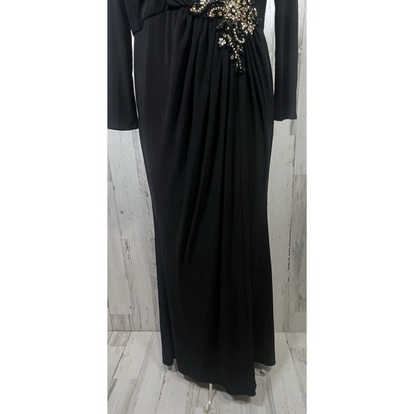 Mac Duggal Black Faux Wrap Long Sleeve Evening Gown with Appliqué Detail Size 12 - Picture 9 of 11